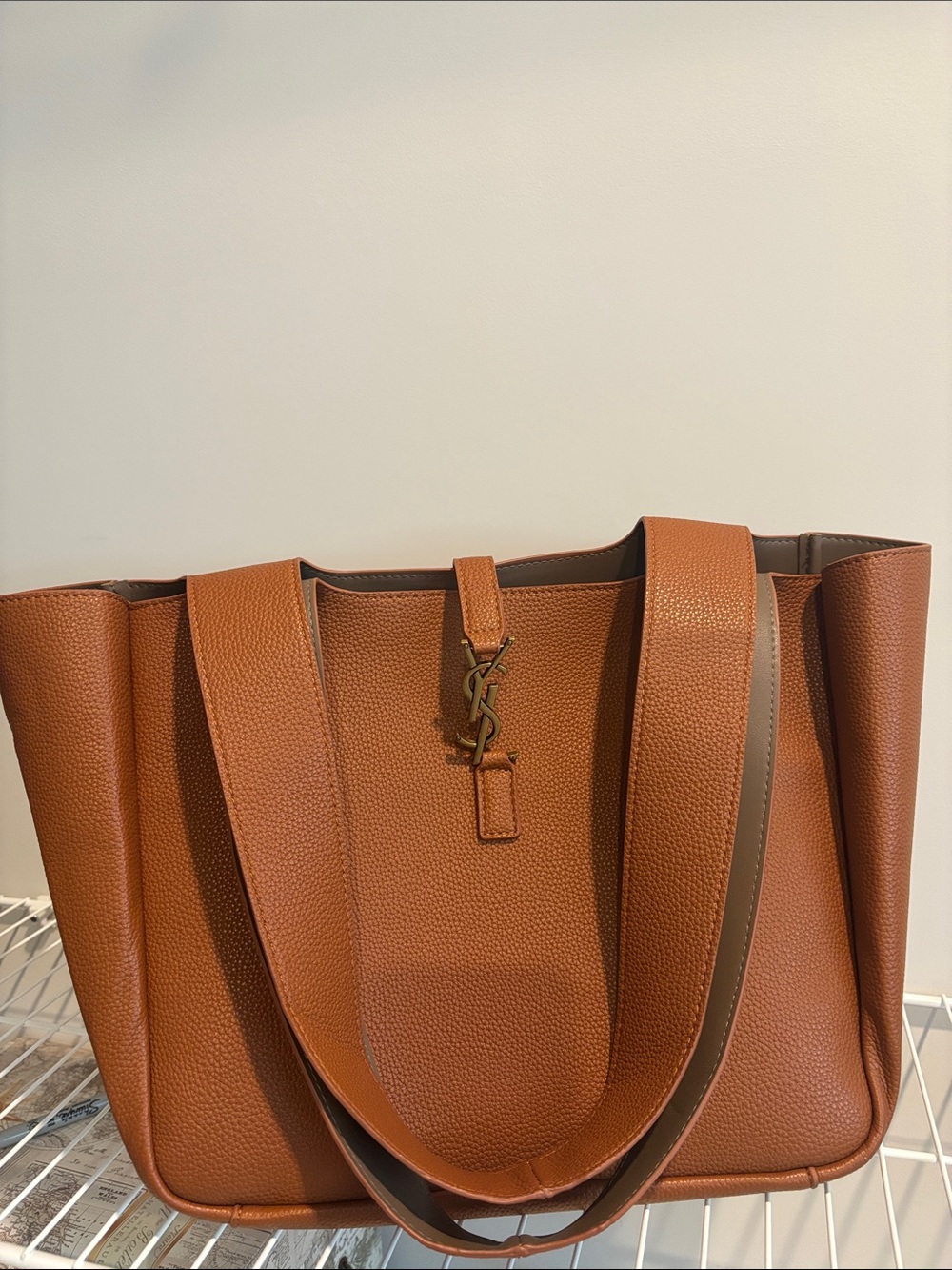 Saint Laurent Tan Leather Tote with Gold YSL Emblem - Picture 2 of 2